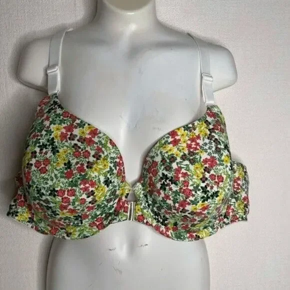 NWOT Cacique Front Close Lined Lightly Bra Women Plus Size 44B Racerback Floral - Picture 1 of 9